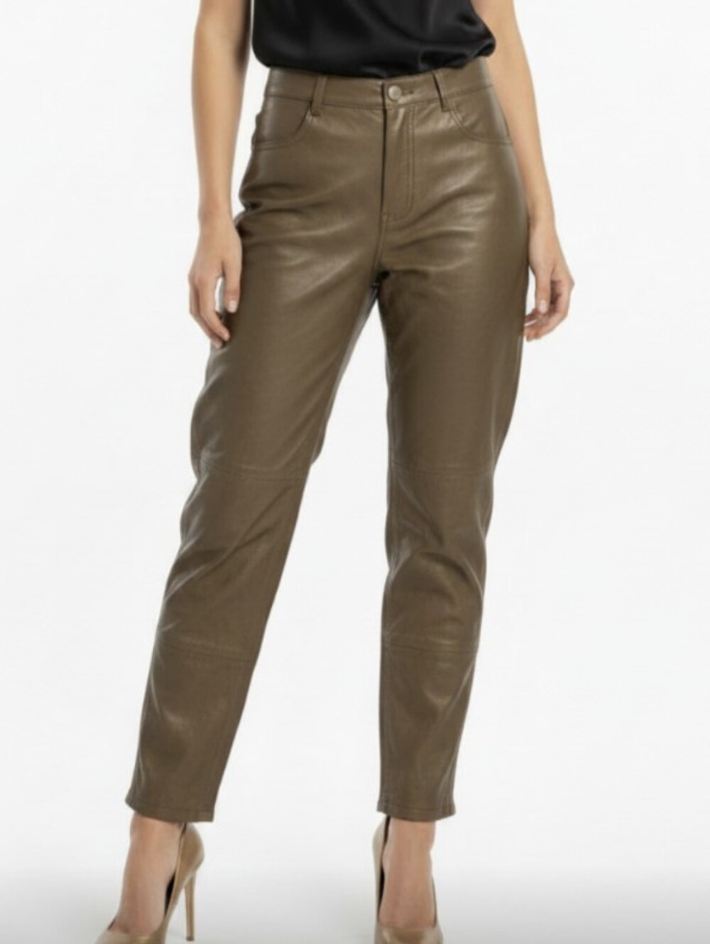 NWT! TOWER HILL COLLECTION! GOLD GENUINE LEATHER HI WAIST SKINNY ANKLE PANTS! 10